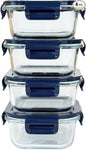 2 Cup Square Glass Food Containers set, Small Square Food Storage Containers With Airtight Lids, BPA free 16oz small Glass Meal Prep Bowls, Dishwasher, Microwave, Freezer Safe (Dark Blue)