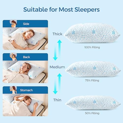 Standard Shredded Memory Foam Pillow Set of 1 Pack, Adjustable Height Cooling Pillows with Washable Cover for Side Back and Stomach Sleepers (Standard（1 Pack）) - Image 5