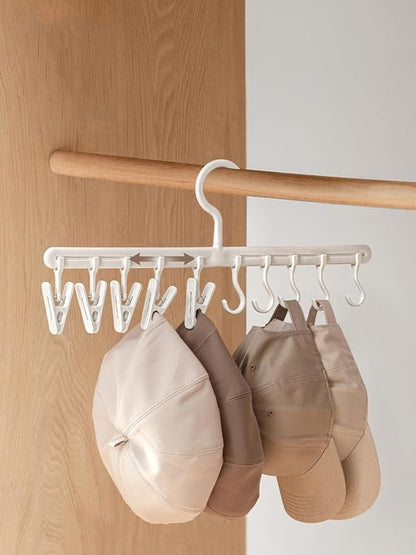 Hat Hangers for Closet, 360 Rotating Hat Organizer Racks for Baseball Caps Door Hat Racks for Baseball Caps, Baseball Hat Holder for Closet Storage, Fits All Caps-White (5 Clips + 5 Hooks)