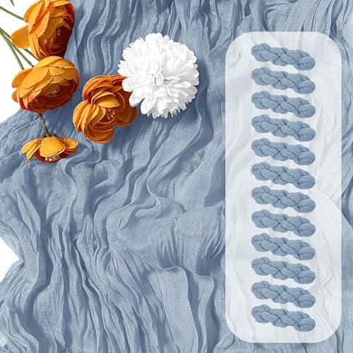 12 Pack Dusty Blue Cheesecloth Table Runner 17 x 108 Inch Gauze Table Runner Fabric Semi Sheer Cheese Cloth Table Decor Bulk for Rustic Romantic Wedding Baby Shower Table Decoration by Unknown