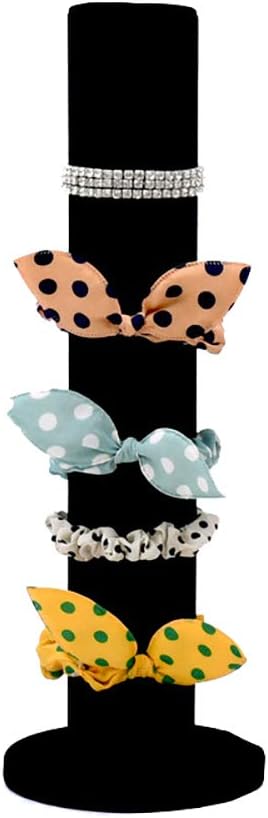 GSHLLO Vertical Tower Hair Tie Scrunchie Organizer Holder Bracelet Display Stand Holder Rack Black Velet