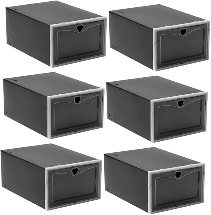 ULTECHNOVO 6pcs Stackable Flip Shoe Boxes Closet Shoe Organizer Storage Containers for Organizing Black