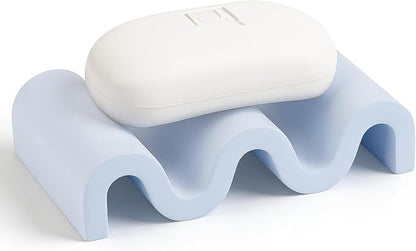 Diatomite Soap Dish Quick Drying Bar Soap Holder Draining Soap Saver Rack Wave Pattern Sponge Tray for Bathroom Sink, Shower, Kitchen, Blue