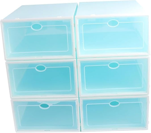 KOMBIUDA 6pcs Transparent Stackable Shoe Boxes with White Frame Plastic Shoe Storage Container for Women Thicken Design for Organized Closets and Entryways