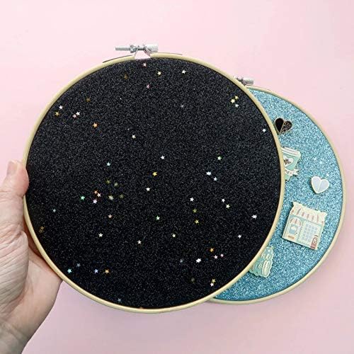 Round Badge Brooch Display Wall Hanging Pin Display Glitter Board Jewelry Storage Pin Collection Banner with Bamboo Hoop for Enamel Pins Buttons and Labels (Sky Blue-Faux Leather)