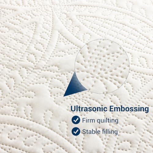 SheRest Queen Quilt Bedding Set - Soft Breathable Bed Quilts, Modern Style Embossed Bedspreads, Lightweight Microfiber Reversible Coverlet for All Seasons, Cream, 3 Pieces (1 Quilt,2 Pillow Shams) - Image 3