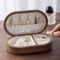 Solid Walnut Wood Jewelry Box for Women & Men - Vintage Travel Organizer with Portable Mini Case, Earring Storage, chinoiserie Handcrafted Gift (Walnut, Round)