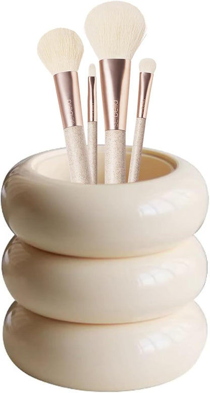 Tissting Qtip Holder Dispenser 7.8 x 10.5 cm White Resin Doughnut Shape Cotton Swab Storage Container with Lid, Qtip Dispenser Jars for Bathroom Vanity