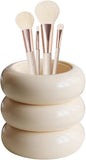 Tissting Qtip Holder Dispenser 7.8 x 10.5 cm White Resin Doughnut Shape Cotton Swab Storage Container with Lid, Qtip Dispenser Jars for Bathroom Vanity