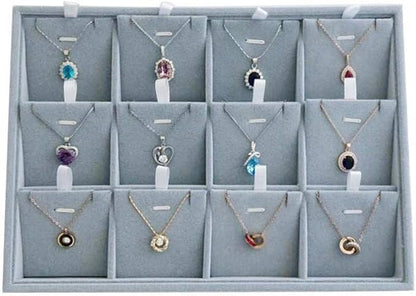 Premium Quality Grey Velvet Stackable Organizer Tray Pendant Necklace Jewelry Storage Store Home Drawer Closet Inserts Dividers with Removable Tabs
