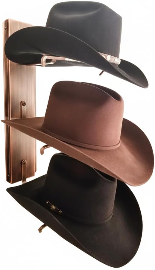 American Made 3 Hat Cowboy Hat Rack – Crown Up Wall Mounted Hat Holder Rust Steel