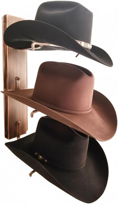 American Made 3 Hat Cowboy Hat Rack – Crown Up Wall Mounted Hat Holder Rust Steel