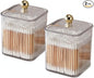 Clear Qtip Holder Dispenser for Cotton Ball and Swab Plastic with Lid Translucent Square Shape Canister Cube Jar for Bathroom Living Room Bedroom Vanity Makeup Organization (Tranparent*2)