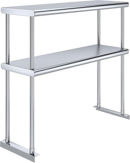36" x12" NSF Stainless Steel Double Overshelf | 18-Gauge Heavy-Duty | Includes Brackets