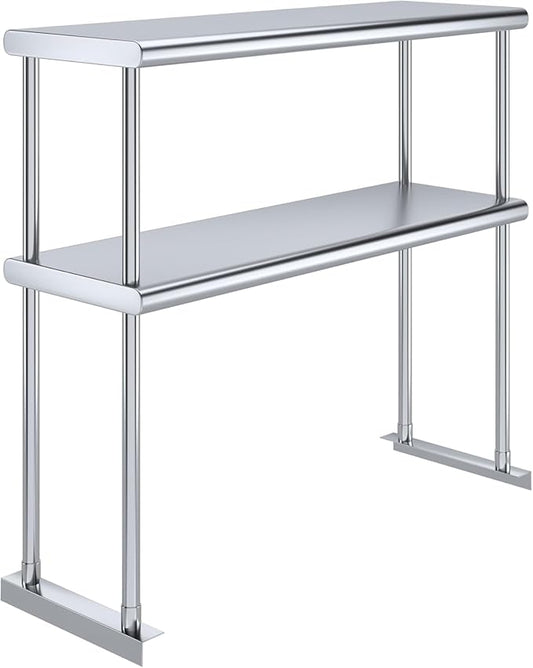 36" x12" NSF Stainless Steel Double Overshelf | 18-Gauge Heavy-Duty | Includes Brackets