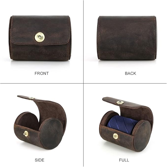 CONTACTS Genuine Leather Tie Travel Holder Small Neckties Organizer Tie Anti Wrinkle Storage Roll
