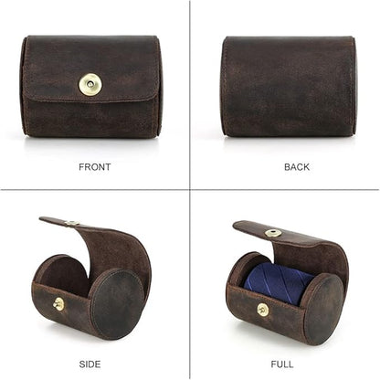 CONTACTS Genuine Leather Tie Travel Holder Small Neckties Organizer Tie Anti Wrinkle Storage Roll