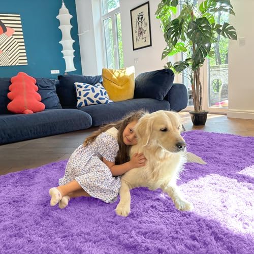 OLANLY Area Rugs for Living Room Bedroom, Machine Washable 4x5.9 ft Soft Fluffy Shaggy Bedside Rug, Indoor Floor Carpet for Kids Girls and Boys, Dorms, Nursery Rooms, Home Decor Aesthetic, Purple - Image 6
