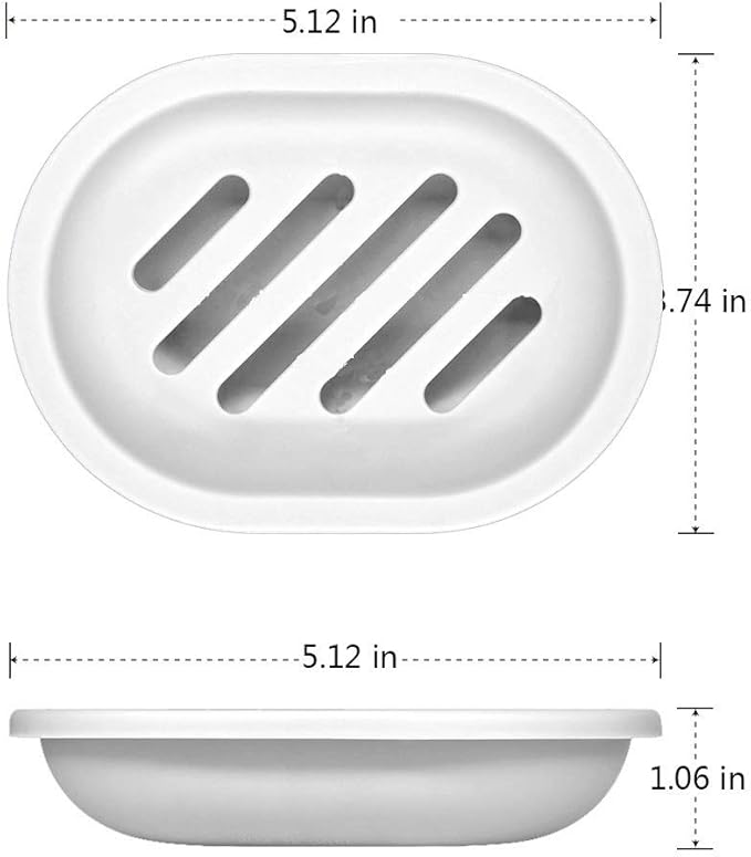 Soap Dish with Water Drainage Design for Drying and Saving Soap, Bathroom Kitchen Sponges Holder (White - Oval) 2 Pack