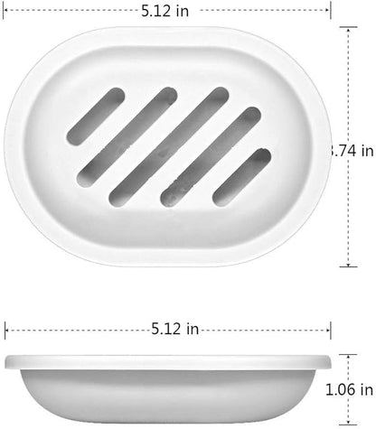 Soap Dish with Water Drainage Design for Drying and Saving Soap, Bathroom Kitchen Sponges Holder (White - Oval) 2 Pack