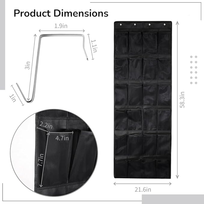 Hanging Show Organizer For Closet, 24 Pockets Over Door Organizer, Breathable Hanging Pocket Bag With Hooks, Door Shoe Storage Bag Space-Saving, Over The Door Shoe Organizer