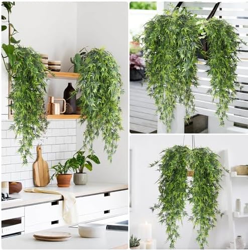 RECUTMS Artificial Hanging Bamboo Leaves Plant 3P 2.6FT Plastic Ivy Garland - Image 4