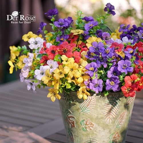 Der Rose 12 Bundles Artificial Daisy Fake Flowers for Outdoors, UV Resistant Colorful Silk Faux Flowers for Spring Home Porch Garden Decor - Image 4