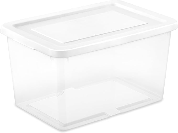 Sterilite 12 Pack Storage Boxes, Clear Plastic Stackable Containers, Lightweight Home Organizers with Snap Lids, 20 Quart, White