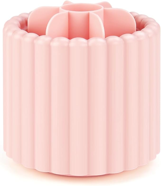 yuntop 1 Pack 360° Rotating Makeup Brush Organizer, 7 Slot Make up Brush Holder for Vanity, Dresser, Desk (Pink)