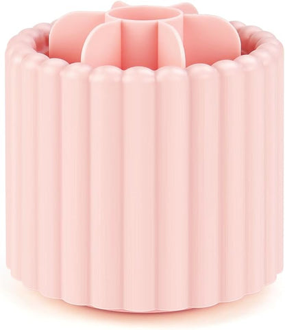 yuntop 1 Pack 360° Rotating Makeup Brush Organizer, 7 Slot Make up Brush Holder for Vanity, Dresser, Desk (Pink)