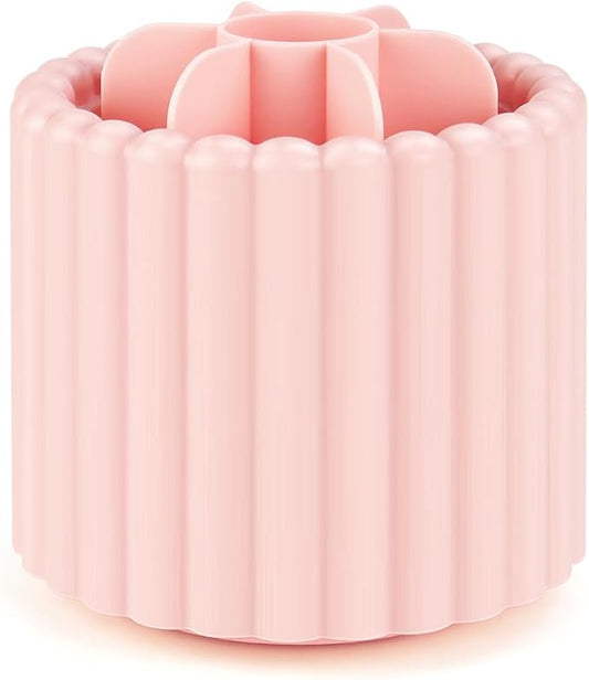yuntop 1 Pack 360° Rotating Makeup Brush Organizer, 7 Slot Make up Brush Holder for Vanity, Dresser, Desk (Pink)
