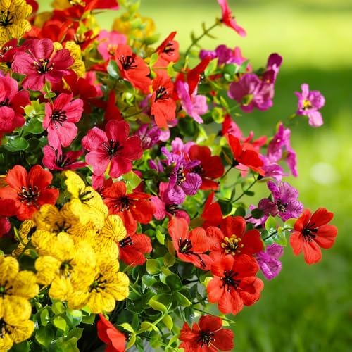 40 Pcs Artificial Flowers for Outdoors Fake Flowers UV Resistant, Artificial Plants Outdoor Indoor Faux Plastic Fake Plants for Planter Front Door Garden Porch Yard Home Decor(Pink Red Purple Yellow) - Image 2