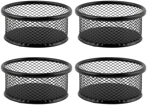 Paper Clip Holder, Stackable Mesh Desk Organizer, 4 Pack Black Metal Dispenser Organizer Box for Desk Office Binder Supplies & Small Accessories(SIZE:Round) by Unknown