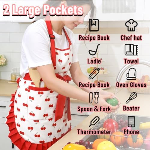 Cute Aprons for Women with Pockets, Cooking Kitchen Apron Dress for Girls - Image 3