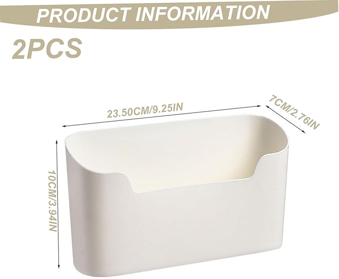 Kitchen Cabinet Door Organizer, 2PCS 9.3x2.8x3.9 Inch Wall Mounted Storage Bins, Plastic Adhesive Cabinet Door Organizer for Cupboard, Bathroom, Fridge, Desktop.