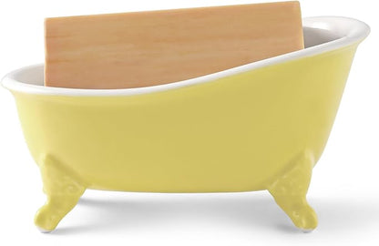 6.1" Vintage Ceramic Mini Decorative Clawfoot Bathtub Bar Soap Dish, Kitchen Sponge Holder and Shower Tray for Bathroom, 1 Pack (Yellow)