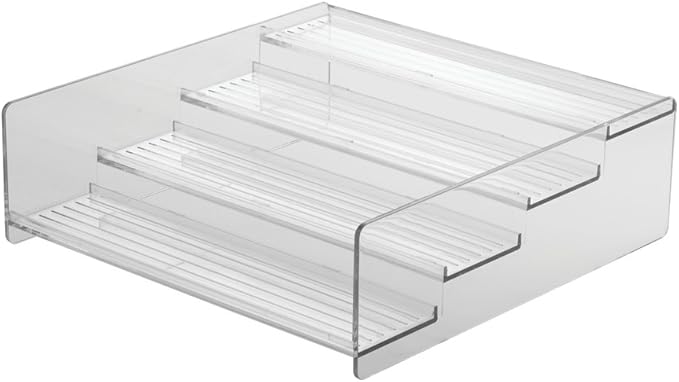 mDesign Plastic Bathroom Storage Organizer Shelf for Cabinet, Vanity, Countertop - Holds Vitamins, Supplements, Medicine Bottles, Nail Polish, Makeup - 4 Levels - Ligne Collection, Clear