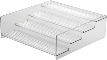 mDesign Plastic Bathroom Storage Organizer Shelf for Cabinet, Vanity, Countertop - Holds Vitamins, Supplements, Medicine Bottles, Nail Polish, Makeup - 4 Levels - Ligne Collection, Clear