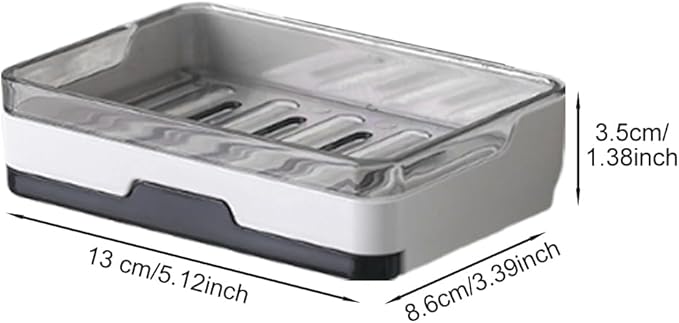 2 pcs Self Adhesive Soap Dish with Drawer-Type Drip Tray and 2 No-Trace Adhesive Pad, Wall Mounted Soap Holder Shower Sink Bar Soap Sponge Holder Tray Rack(White)
