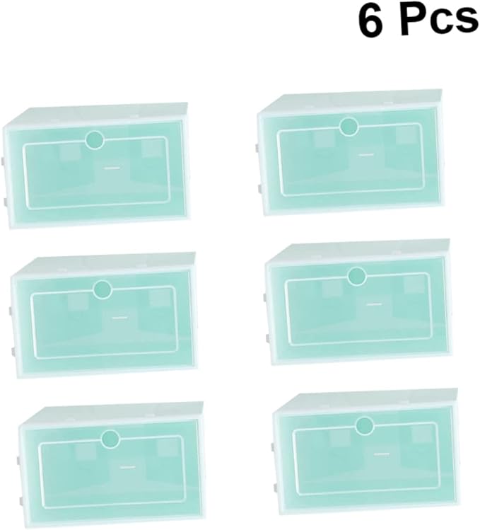 Amosfun 6pcs Stackable Shoe Storage Box Thicken Plastic Organizer for Closet Entryway under Bed Large Green for Keeping Shoes Organized and Visible
