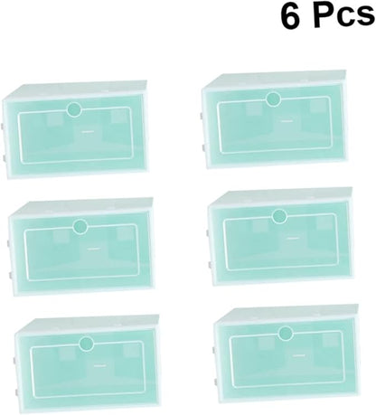Amosfun 6pcs Stackable Shoe Storage Box Thicken Plastic Organizer for Closet Entryway under Bed Large Green for Keeping Shoes Organized and Visible
