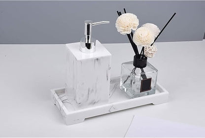 Vanity Tray Toilet Tank Tray, White Elegant Marble Pattern Bathtub Tray, Bathroom Organizer for Small Items,Makeup Desk Tray, Resin Dresser Jewelry Tray,Mini Size