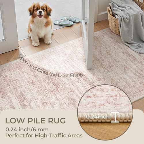 2x10 Runner Rug Non Slip,Washable Hallway Runner Rug,Pink - Image 6
