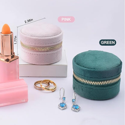 Travel Ring Box with Mirror, Velvet Lined Jewelry Organizer for Women - Mini Portable Case for Engagement, Wedding Band, Earrings,Necklaces | Bridesmaid Proposal Gift (Green)