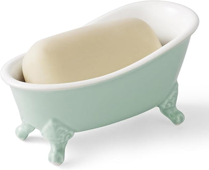6.1" Vintage Ceramic Mini Decorative Clawfoot Bathtub Bar Soap Dish, Kitchen Sponge Holder and Shower Tray for Bathroom, 1 Pack (Bright Teal)