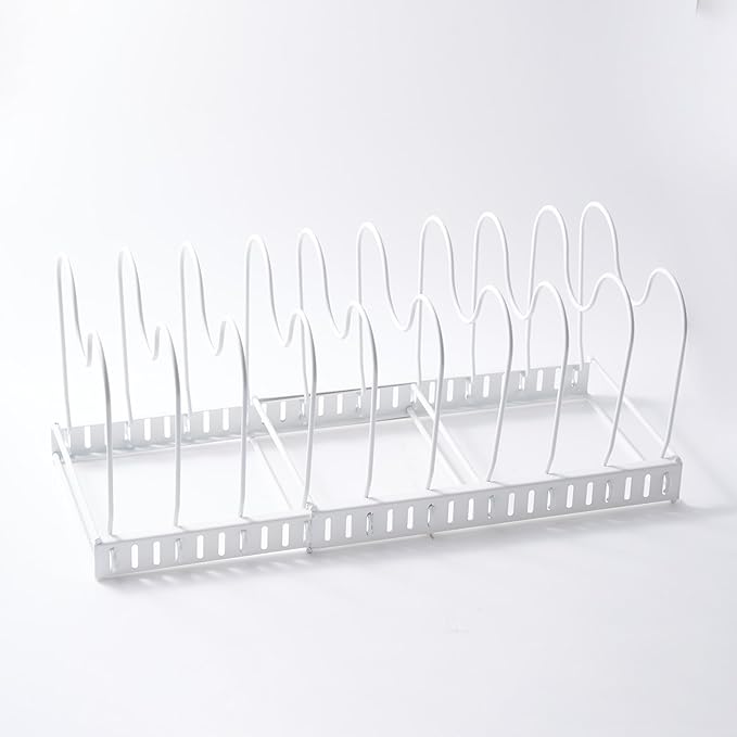 White Plate Stacker for Inside a Cabinet – Expandable 10-Slot Vertical Plate Organizer and Adjustable Dish Rack – Heavy-Duty Metal Cabinet Storage for Plates, Lids, and Cutting Boards