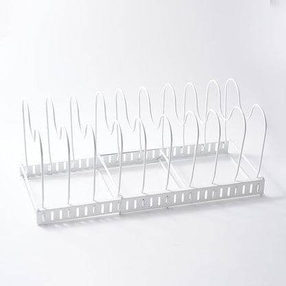 White Plate Stacker for Inside a Cabinet – Expandable 10-Slot Vertical Plate Organizer and Adjustable Dish Rack – Heavy-Duty Metal Cabinet Storage for Plates, Lids, and Cutting Boards