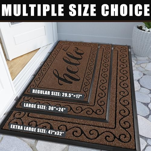 Yimobra Welcome Mats for Front Door 29.5x17, Heavy Duty Waterproof Outdoor Door Mat Outside Entrance, Non-Slip Low Profile Indoor Entryway Mat for Garage Patio, Coffee - Image 5