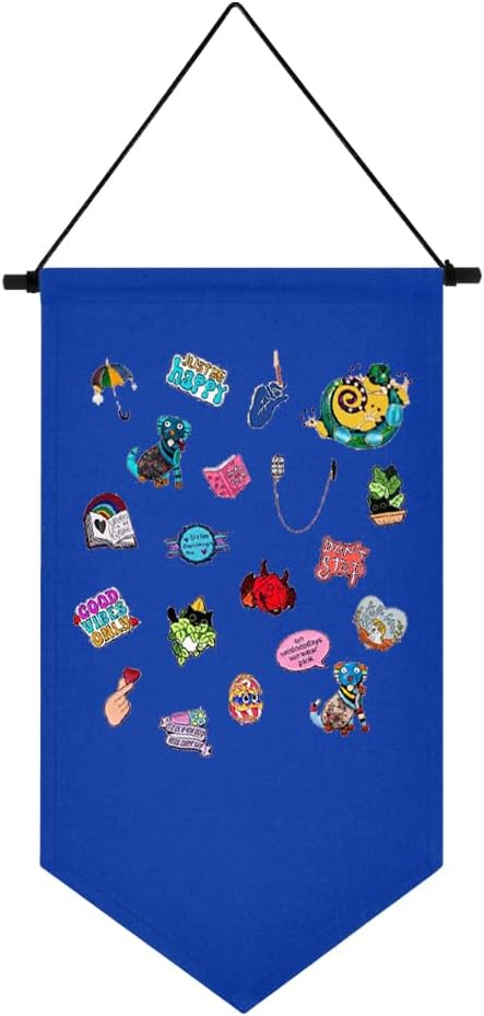 Wall Hanging Brooch Storage Case Canvas Display Stand Enamel Pin Display Banner Holder Earrings Necklace Glitter Pin Collection Organizer (Dark Blue)