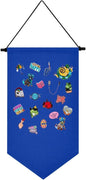 Wall Hanging Brooch Storage Case Canvas Display Stand Enamel Pin Display Banner Holder Earrings Necklace Glitter Pin Collection Organizer (Dark Blue)